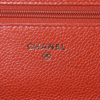 Chanel Pearly Caviar Quilted Wallet On Chain WOC Orange 8 of 13