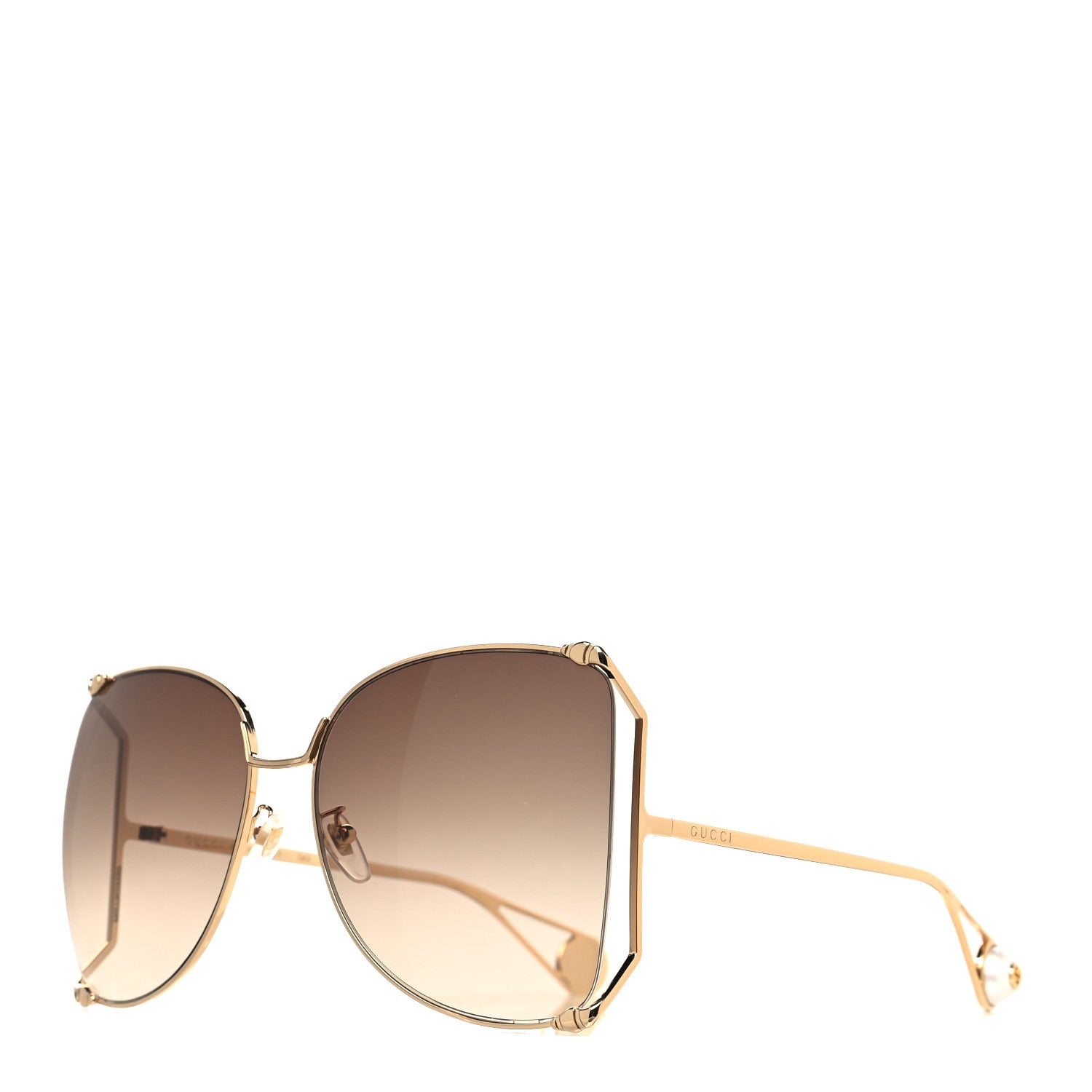 Gucci Oversized Round Sunglasses GG0252S Gold Brown 1 of 8