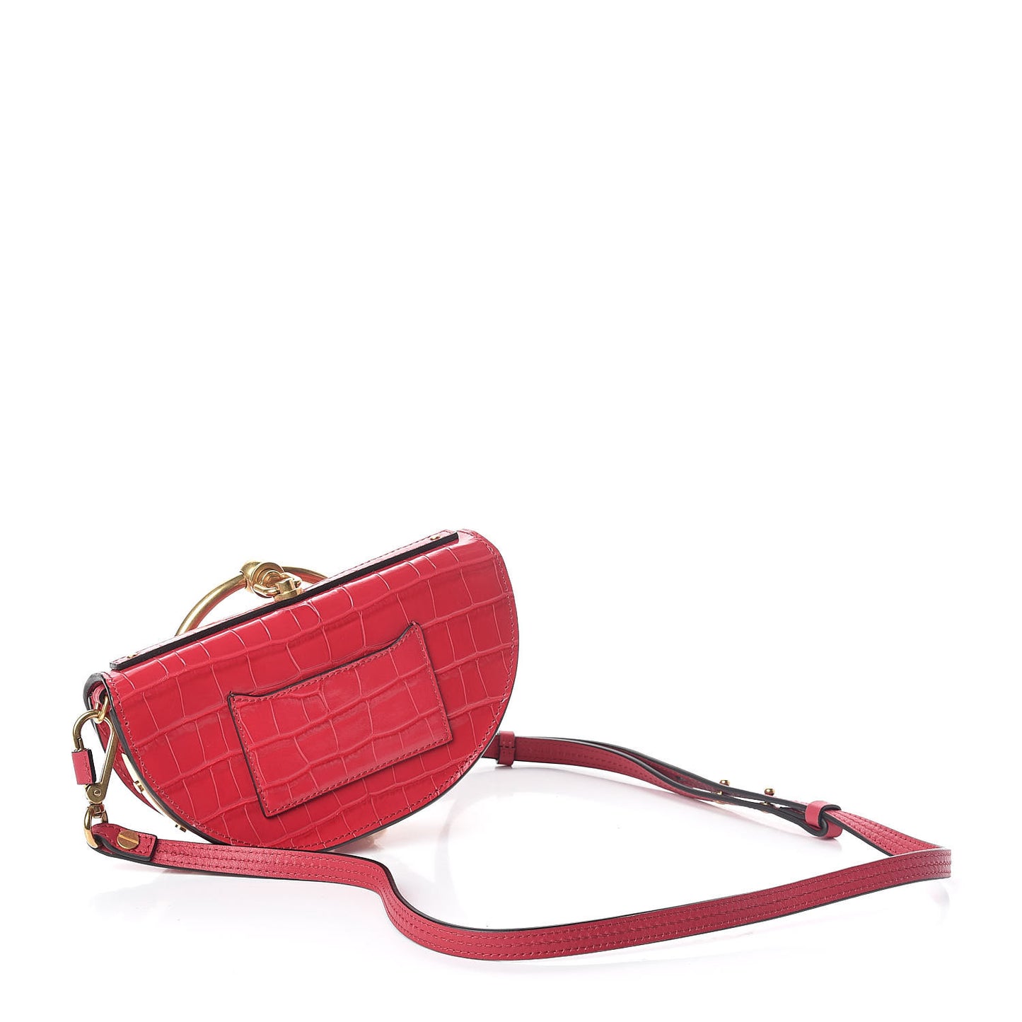 Calfskin Crocodile Embossed Small Nile Bracelet Minaudiere Bag Crimson Pink