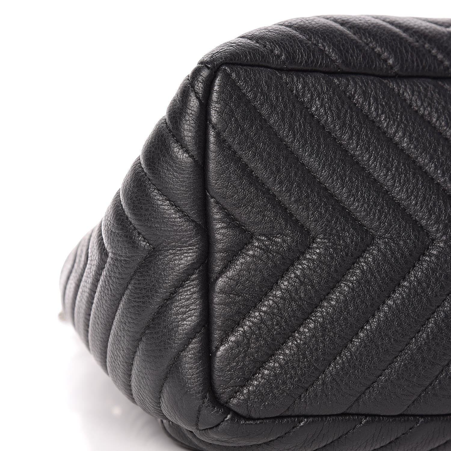 Chanel Deerskin Chevron Small CC Chain Bucket Drawstring Bag Black 6 of 10