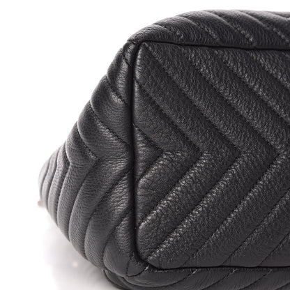 Chanel Deerskin Chevron Small CC Chain Bucket Drawstring Bag Black 6 of 10
