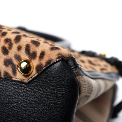 Burberry Calf Hair Leopard Print House Check Medium Banner Tote Black 9 of 14