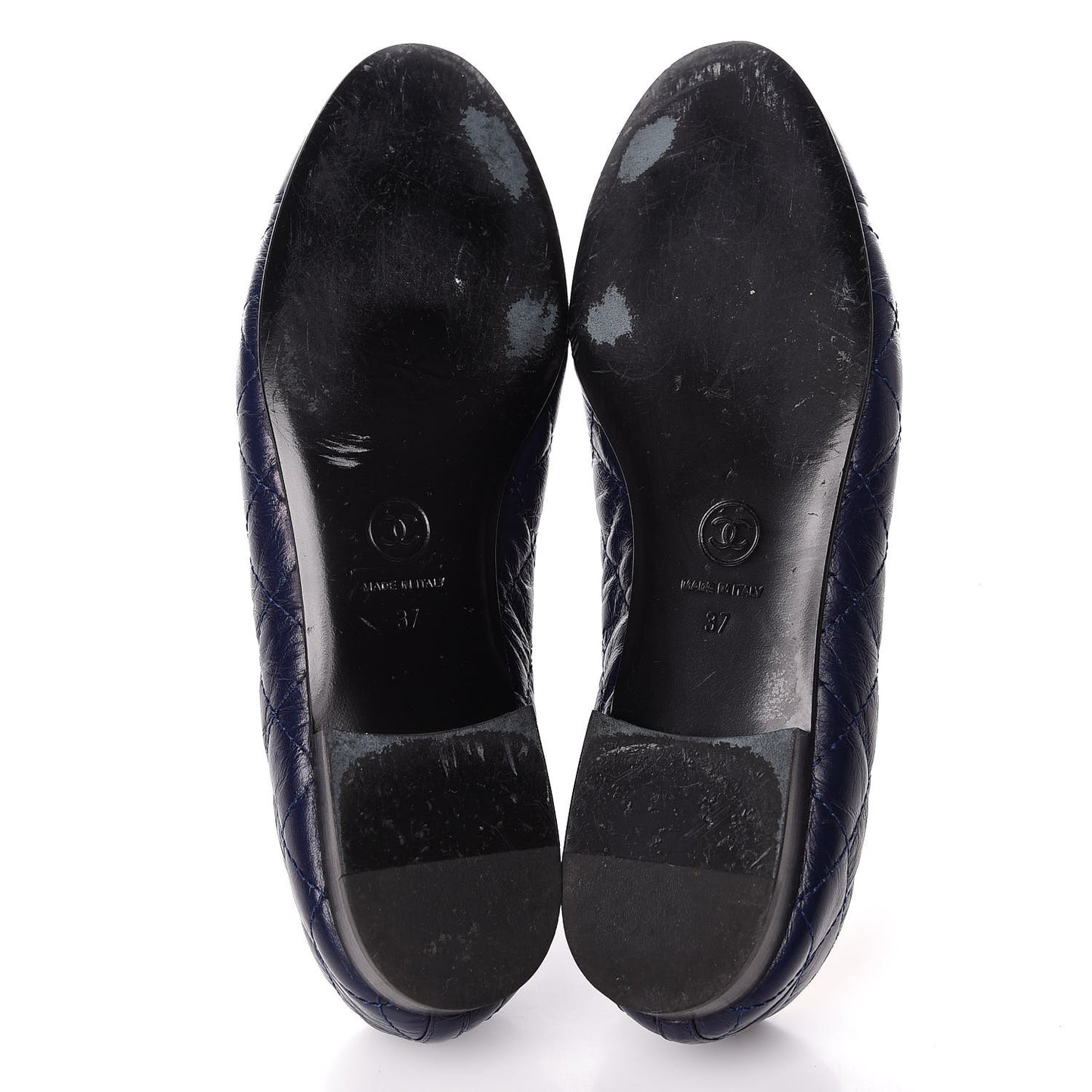 Aged Calfskin Quilted Cap Toe Ballerina Flats 37 Navy