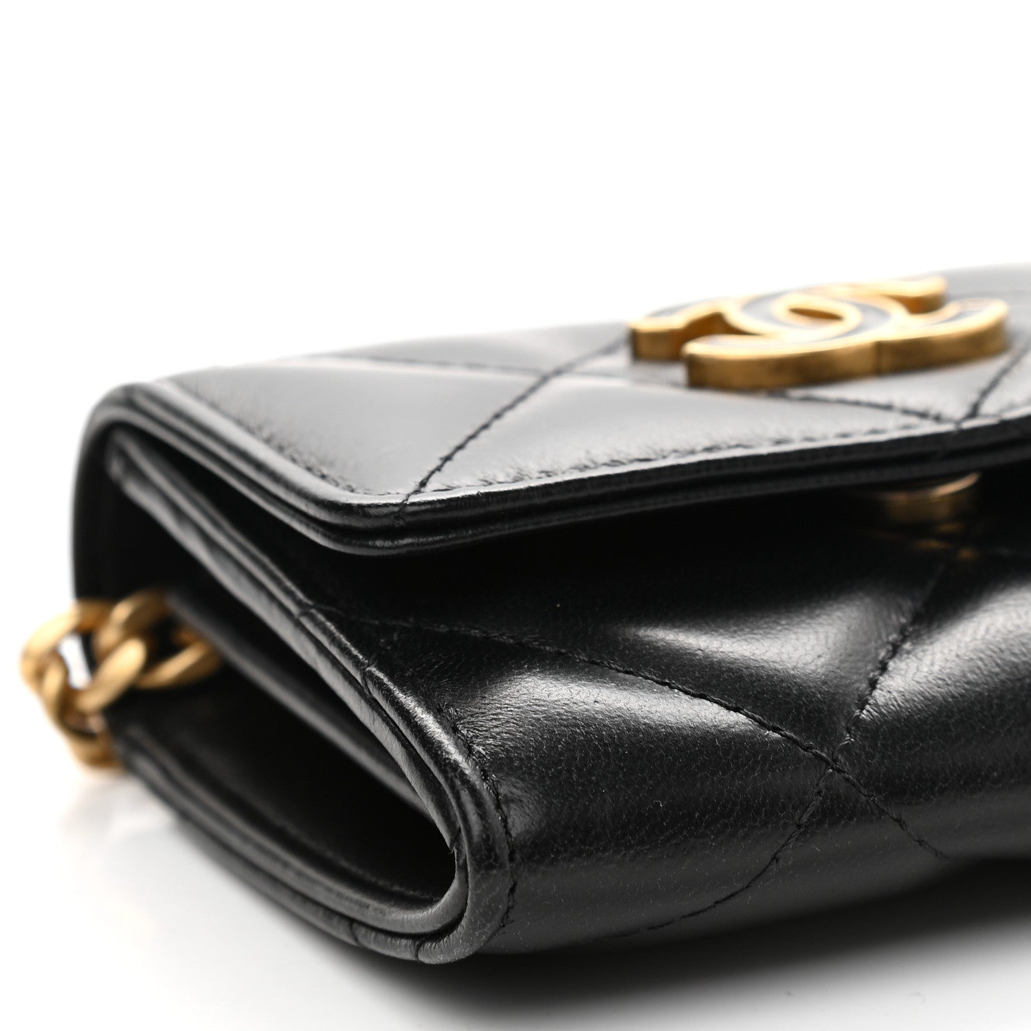 Chanel Lambskin Enamel Quilted Pending CC Card Holder On Chain Black 6 of 10