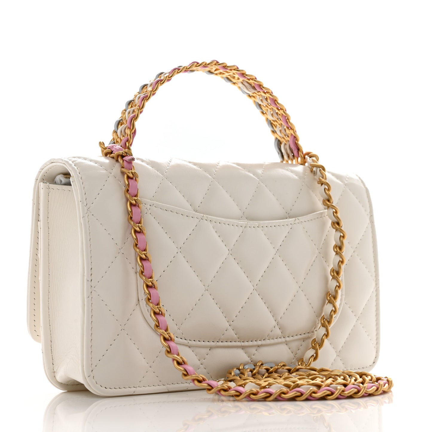 Shiny Calfskin Quilted Multicolor Top Handle Wallet On Chain WOC White