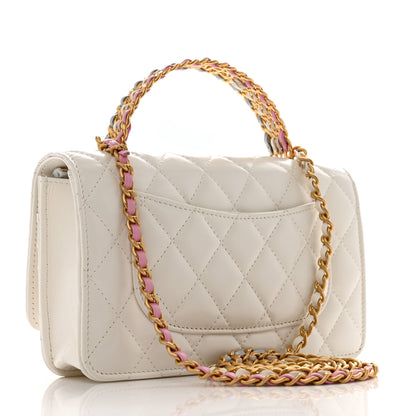 Chanel Shiny Calfskin Quilted Multicolor Top Handle Wallet On Chain WOC White 3 of 15