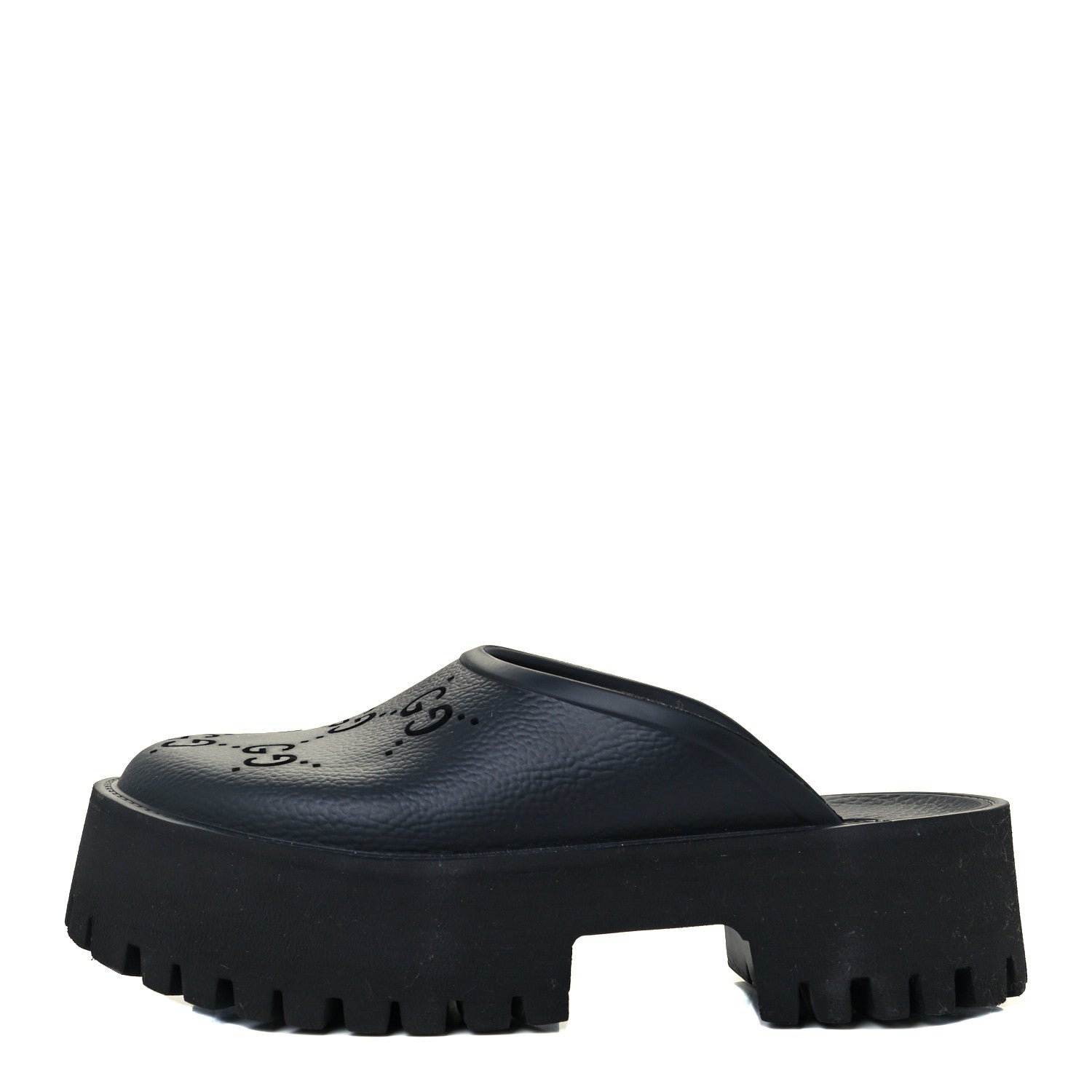 Gucci Rubber GG Monogram Perforated Elea Platform 55mm Lug Sole Sandals 38 Black 1 of 11