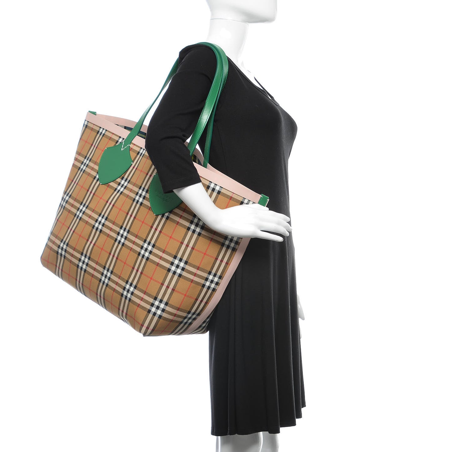Vintage Check Large The Giant Reversible Tote Palm Green Pink Apricot