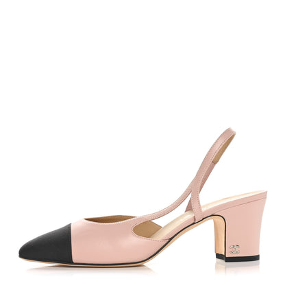 Chanel Lambskin Grosgrain Cap Toe CC Slingback Pumps 40 Light Pink Black 1 of 8
