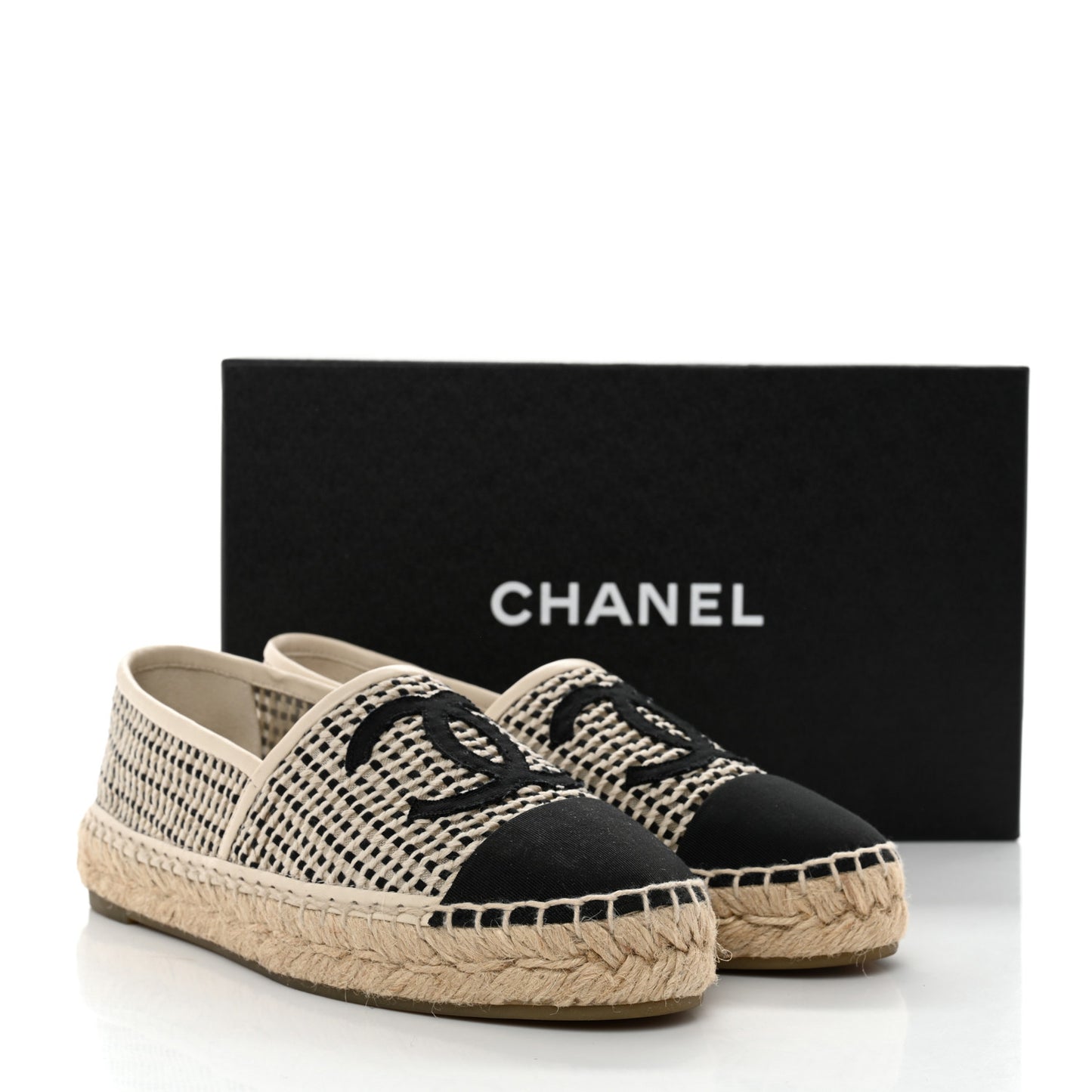 Mesh Grosgrain CC Espadrilles 36 Beige Black
