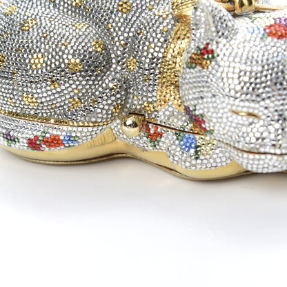 Judith Leiber Swarovski Crystal Sleeping Cat Minaudiere Clutch Silver Gold Multicolor 9 of 10