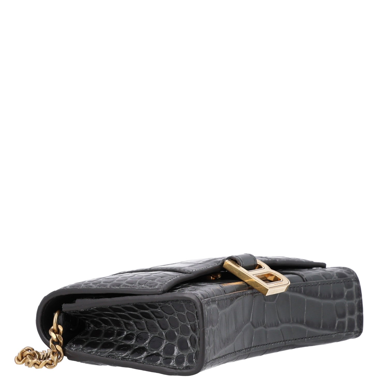 Balenciaga Shiny Calfskin Crocodile Embossed Hourglass Chain Bag Gris 3 of 9