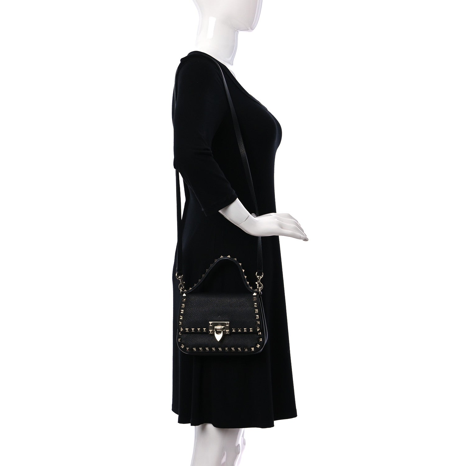 Valentino Garavani Grainy Calfskin Small Rockstud Top Handle Bag Black 2 of 9