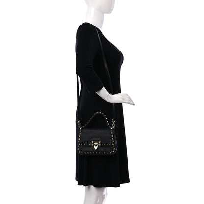 Valentino Garavani Grainy Calfskin Small Rockstud Top Handle Bag Black 2 of 9