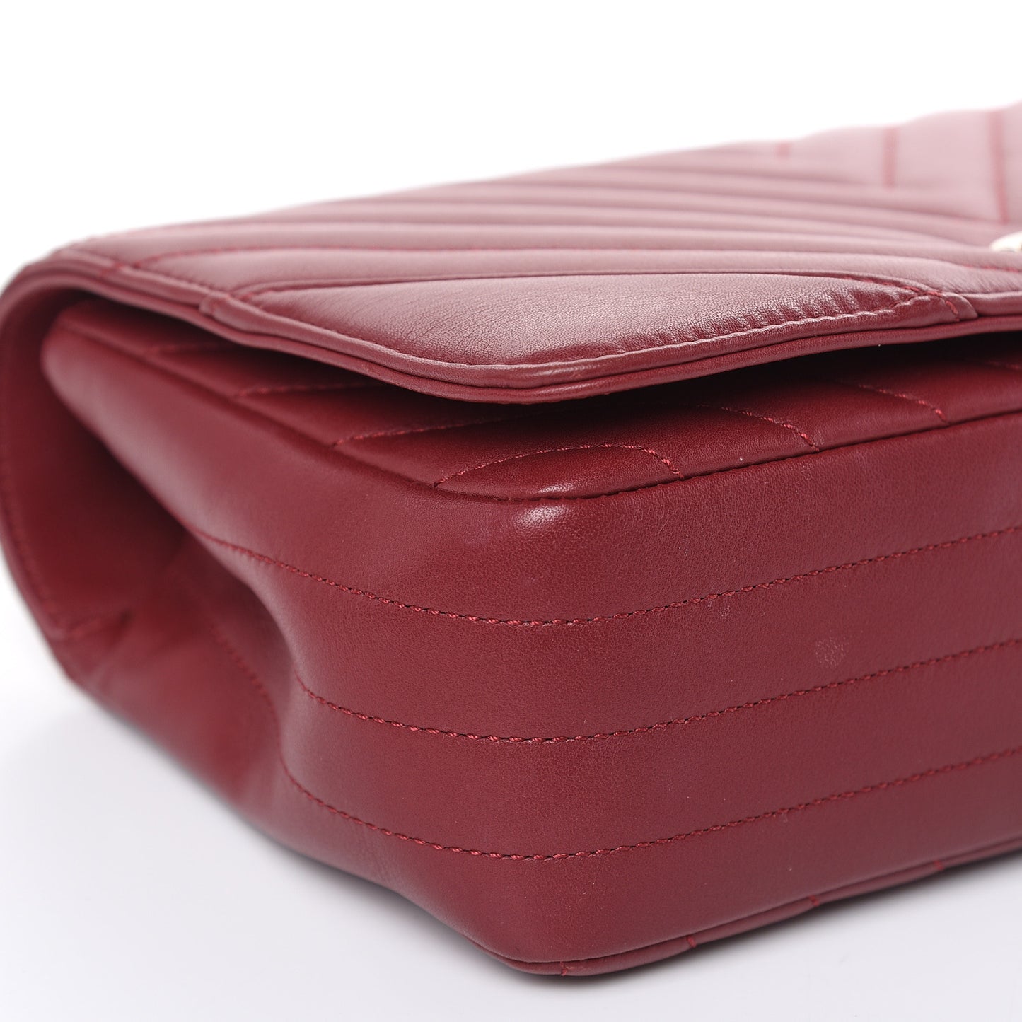 Calfskin Chevron Quilted Statement Flap Burgundy