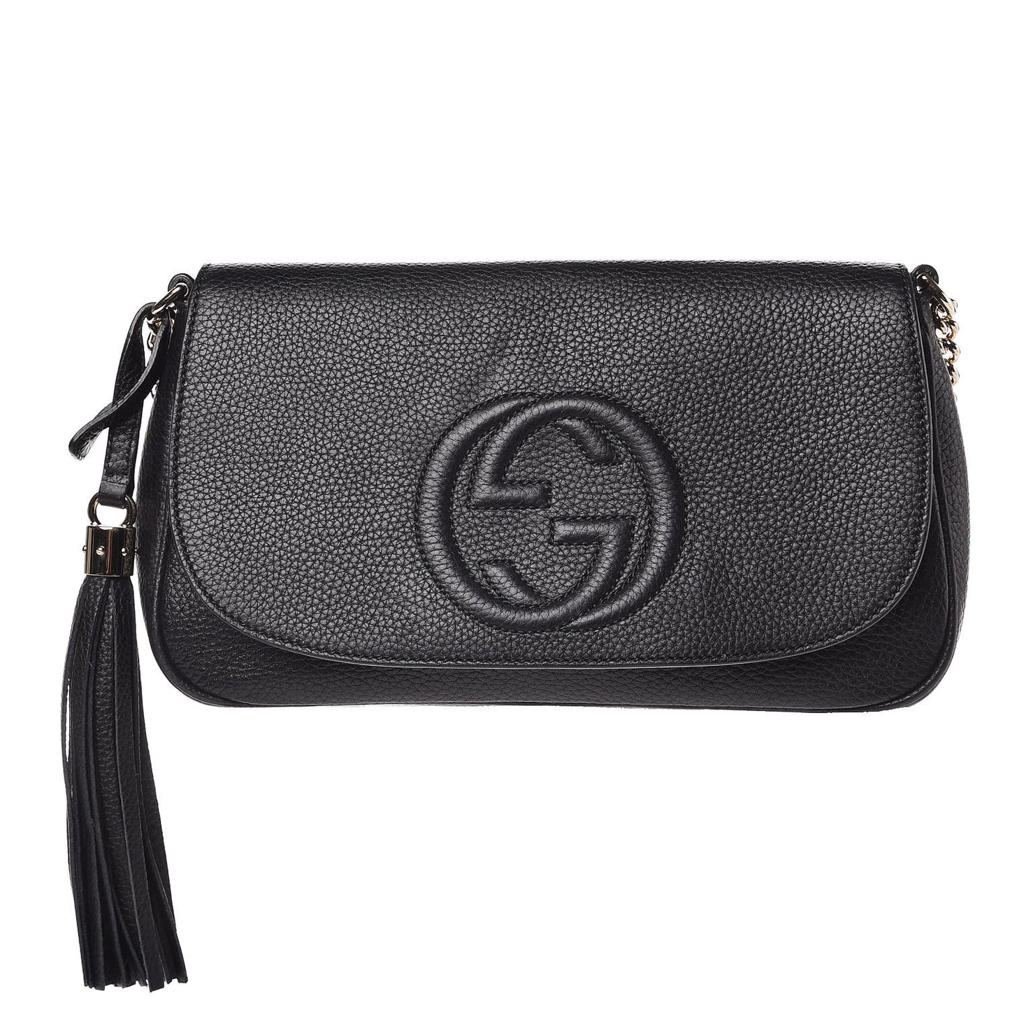 Pebbled Calfskin Medium Soho Flap Crossbody Black