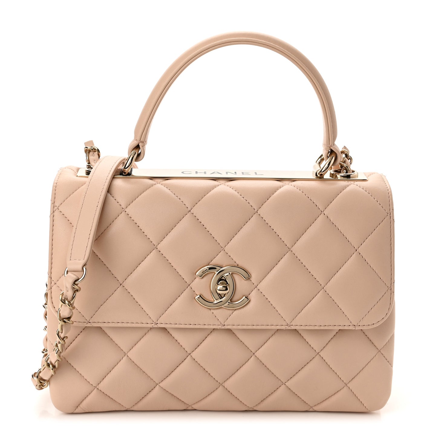 Lambskin Quilted Small Trendy CC Dual Handle Flap Bag Beige