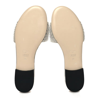 Fendi Laminated Goatskin Baguette Crystal Embroidered Signature Flat Slide Sandals 38 Silver 5 of 7