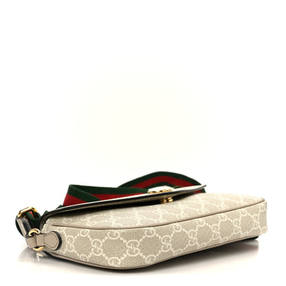 Gucci GG Supreme Monogram Textured Dollar Calfskin Web Mini Ophidia Envelope Shoulder Bag Beige Mystic White Oatmeal 4 of 11
