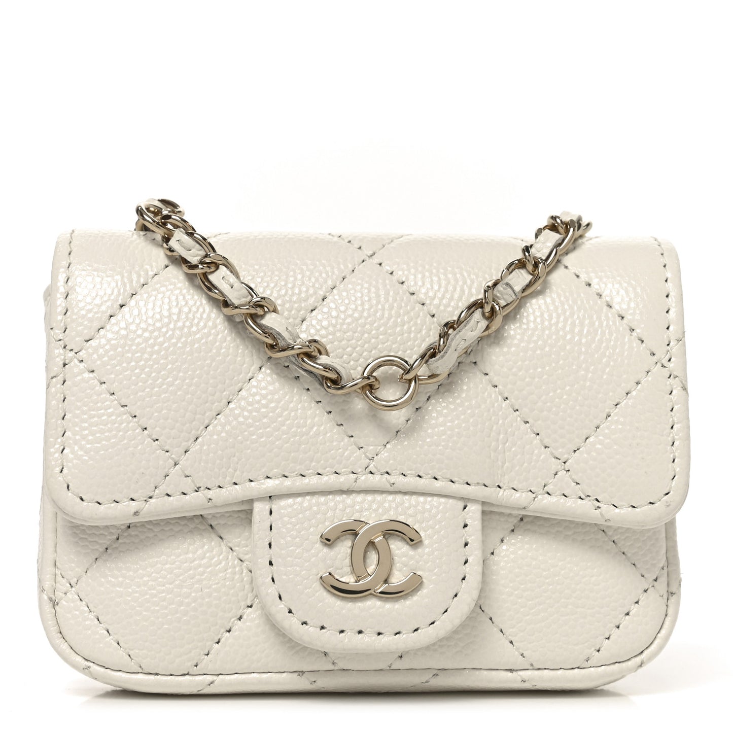 Caviar Quilted Mini Chain Belt Bag White