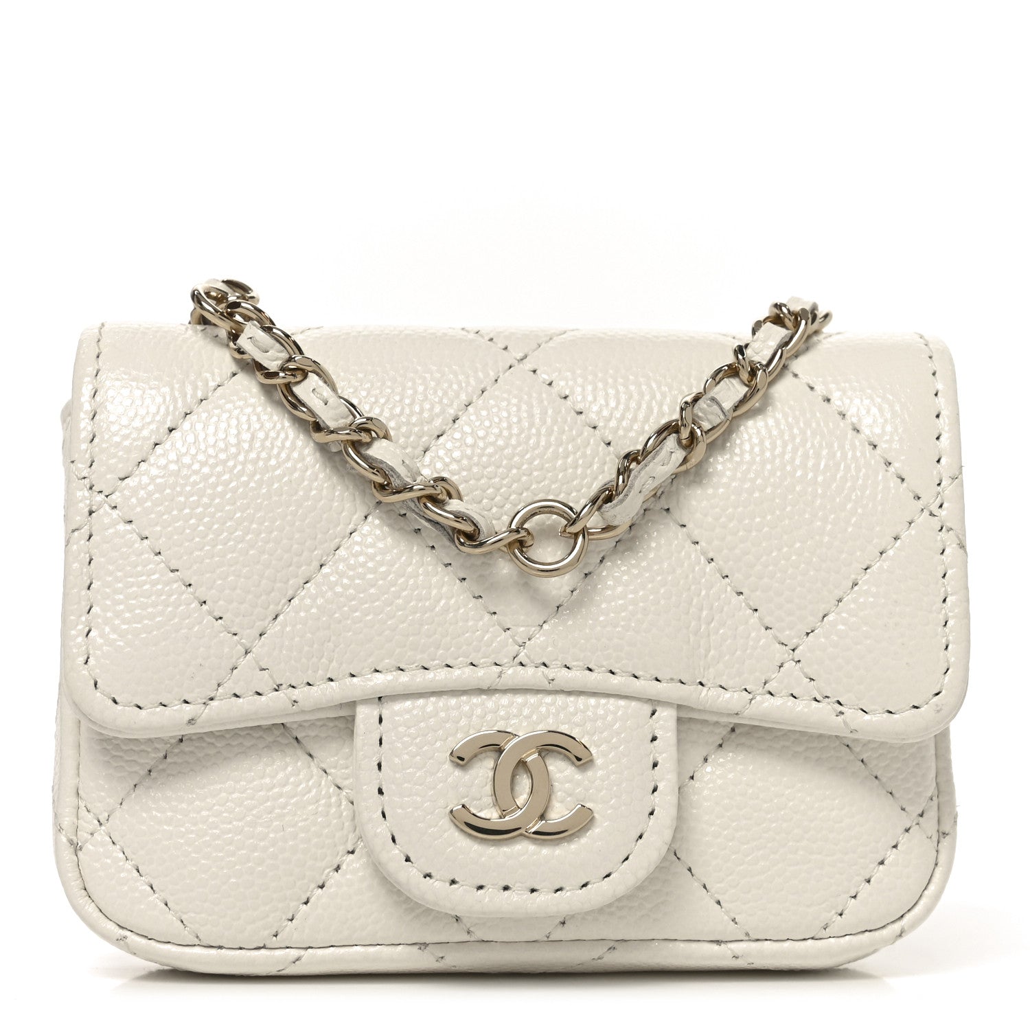 Chanel Caviar Quilted Mini Chain Belt Bag White 1 of 11
