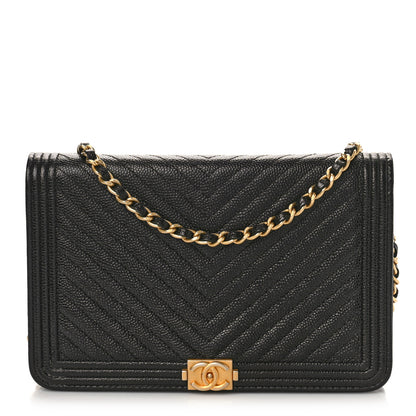 Chanel Caviar Chevron Quilted Boy Wallet On Chain WOC Black 1 of 9