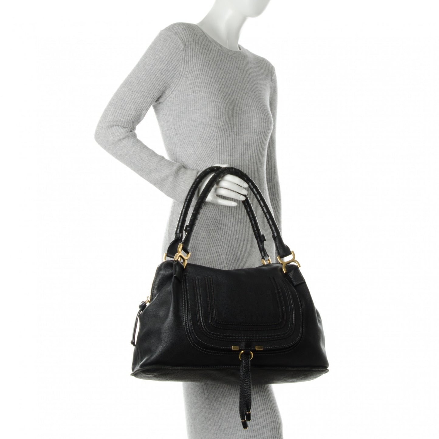 Calfskin Large Marcie Satchel Black