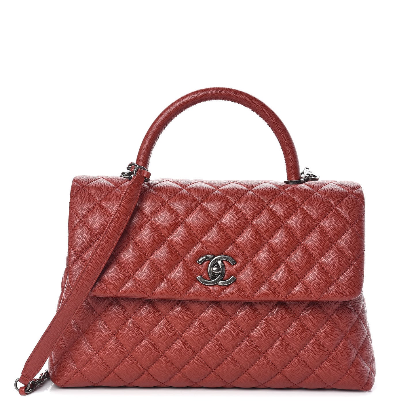 Caviar Quilted Medium Coco Handle Flap Dark Red
