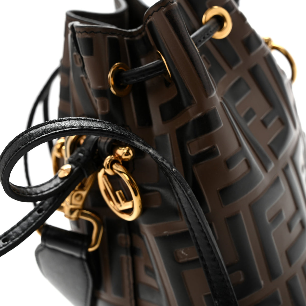 Fendi Vitello Liberty F is Fendi Bi-Color FF 1974 Embossed Mini Mon Tresor Bucket Bag Maya Black 13 of 14