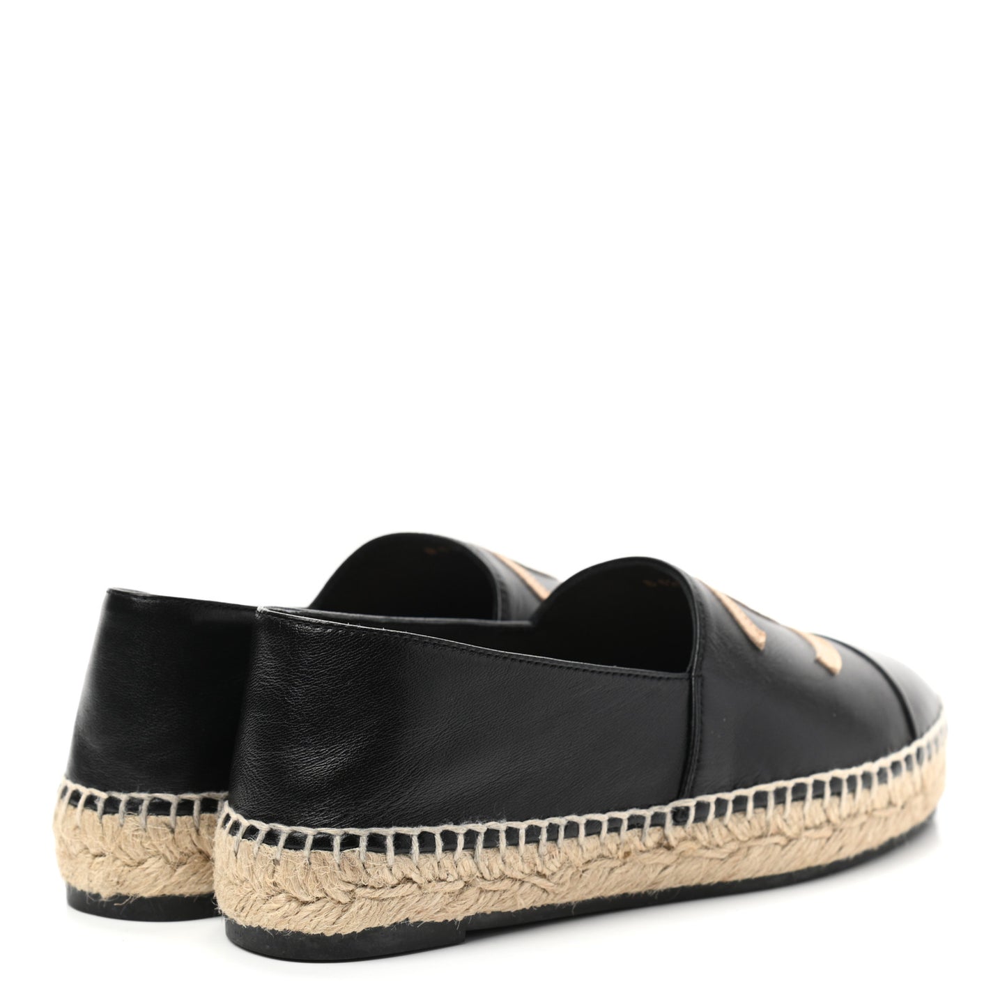 Lambskin Shiny Calfskin CC Espadrilles 35 Black Beige
