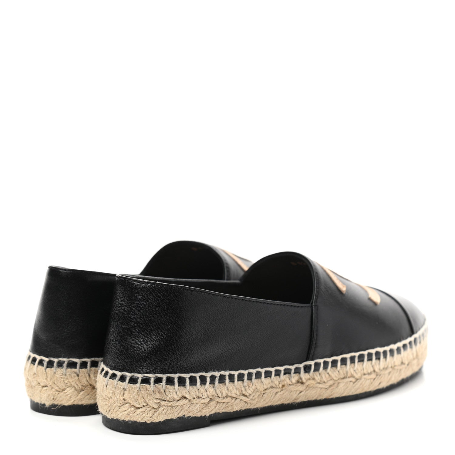 Chanel Lambskin Shiny Calfskin CC Espadrilles 35 Black Beige 4 of 9