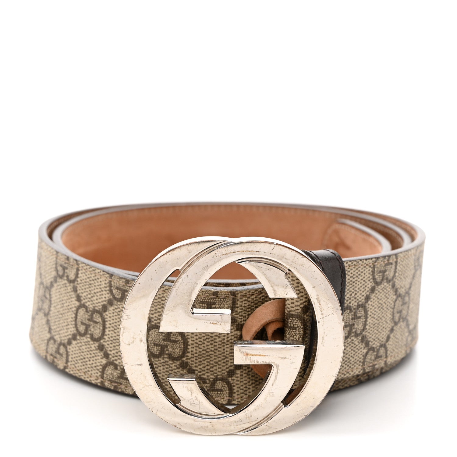 Gucci GG Supreme Monogram Selleria Calfskin Interlocking G 40mm Belt 90 36 Beige Ebony Cocoa 1 of 6