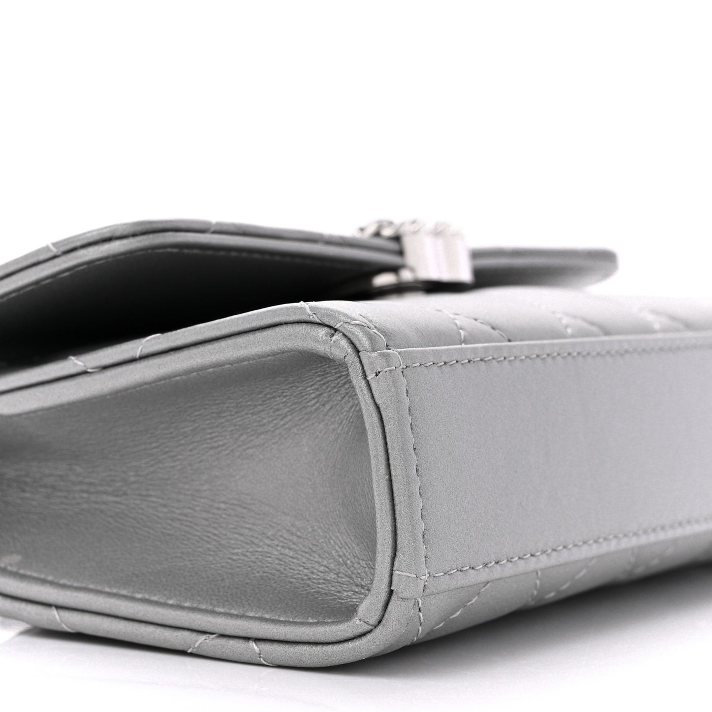 Lambskin Quilted Chain Top Handle Phone Holder With Chain Silver