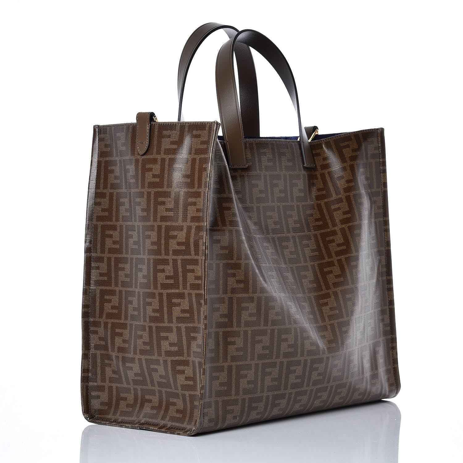 Fendi X FILA Glazed Fabric FF 1974 Mania Shopping Tote Bag Mogano Panna Blueberry 3 of 7