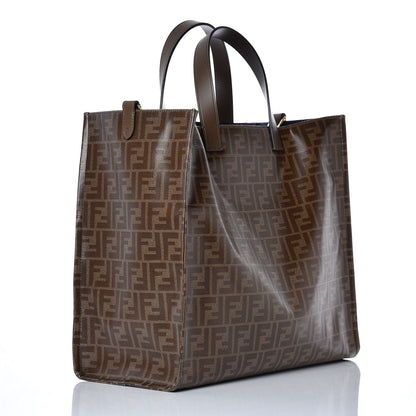 Fendi X FILA Glazed Fabric FF 1974 Mania Shopping Tote Bag Mogano Panna Blueberry 3 of 7