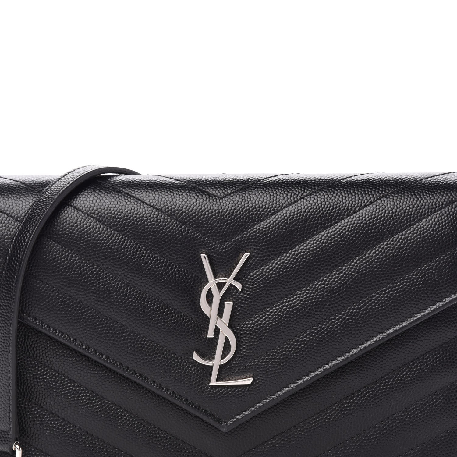 Saint Laurent Grain De Poudre Matelasse Chevron Monogram Envelope Chain Wallet Black 10 of 10