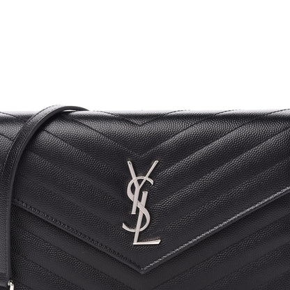 Saint Laurent Grain De Poudre Matelasse Chevron Monogram Envelope Chain Wallet Black 10 of 10