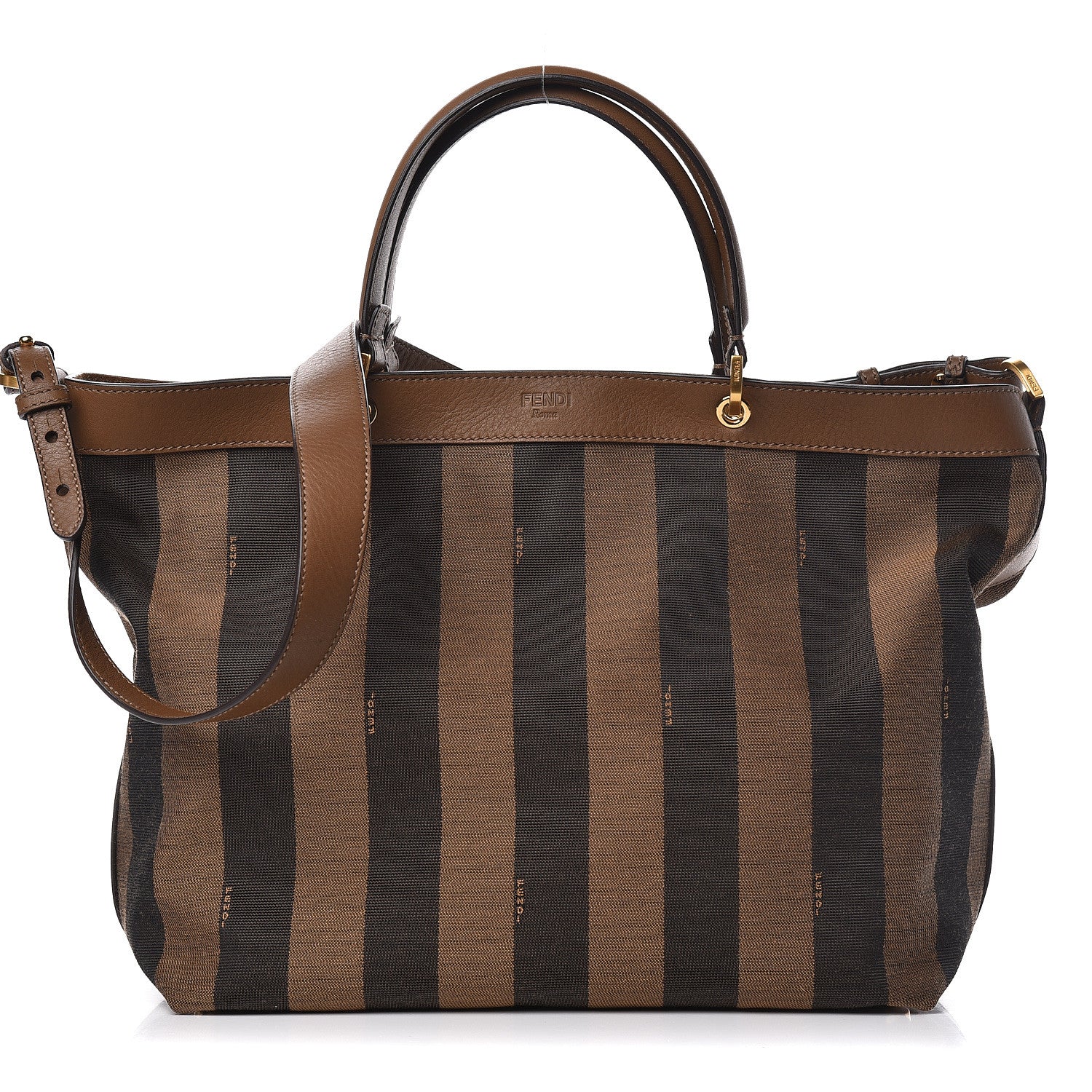 Fendi Pequin Vitello Shoulder Tote Tobacco Foresta 2 of 11