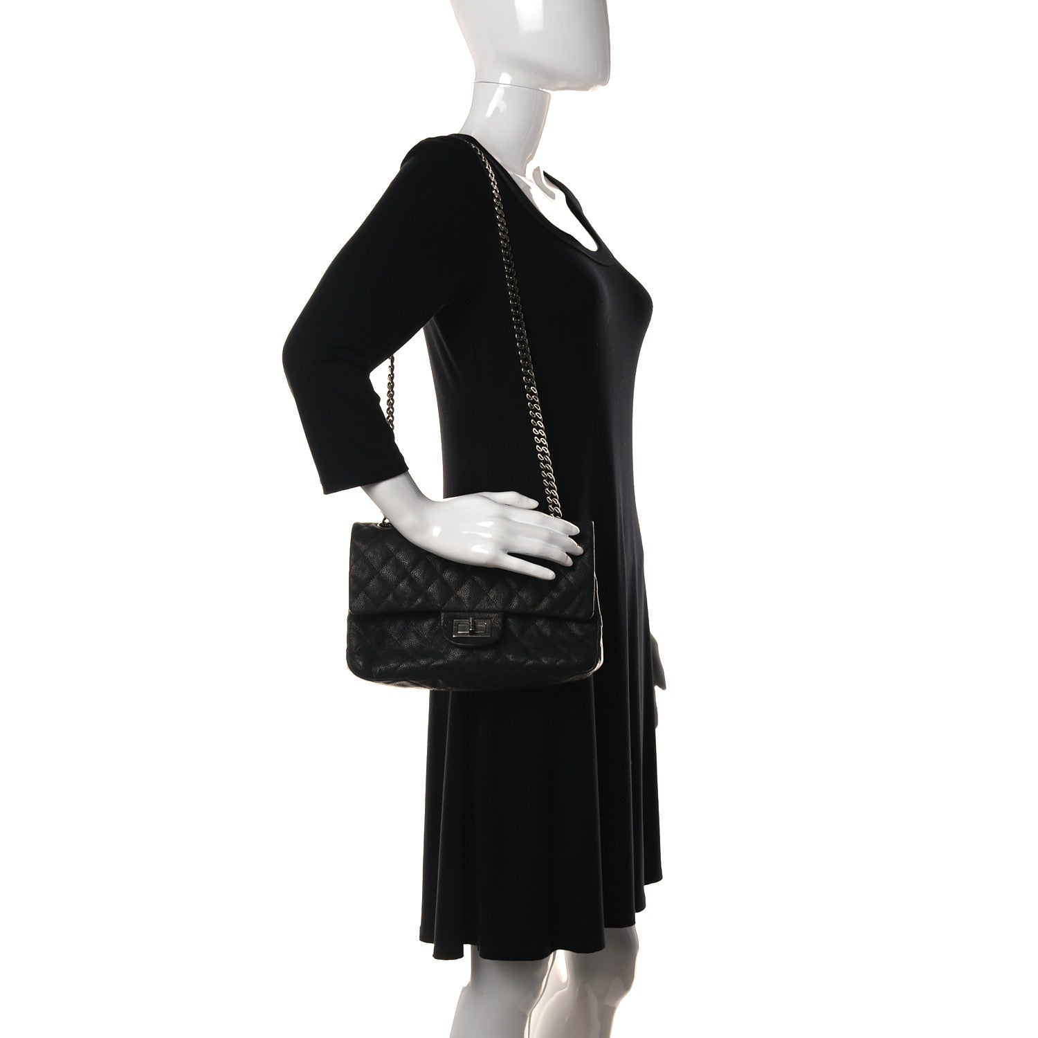 Chanel Washed Caviar Quilted 2.55 Reissue 225 Bijoux Chain Flap Black 3 of 15