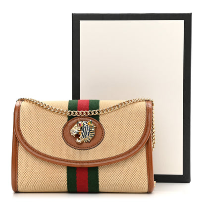 Gucci Vintage Canvas Calfskin Web Mini Rajah Slim Flap Shoulder Bag Sand Light Cuir 10 of 11