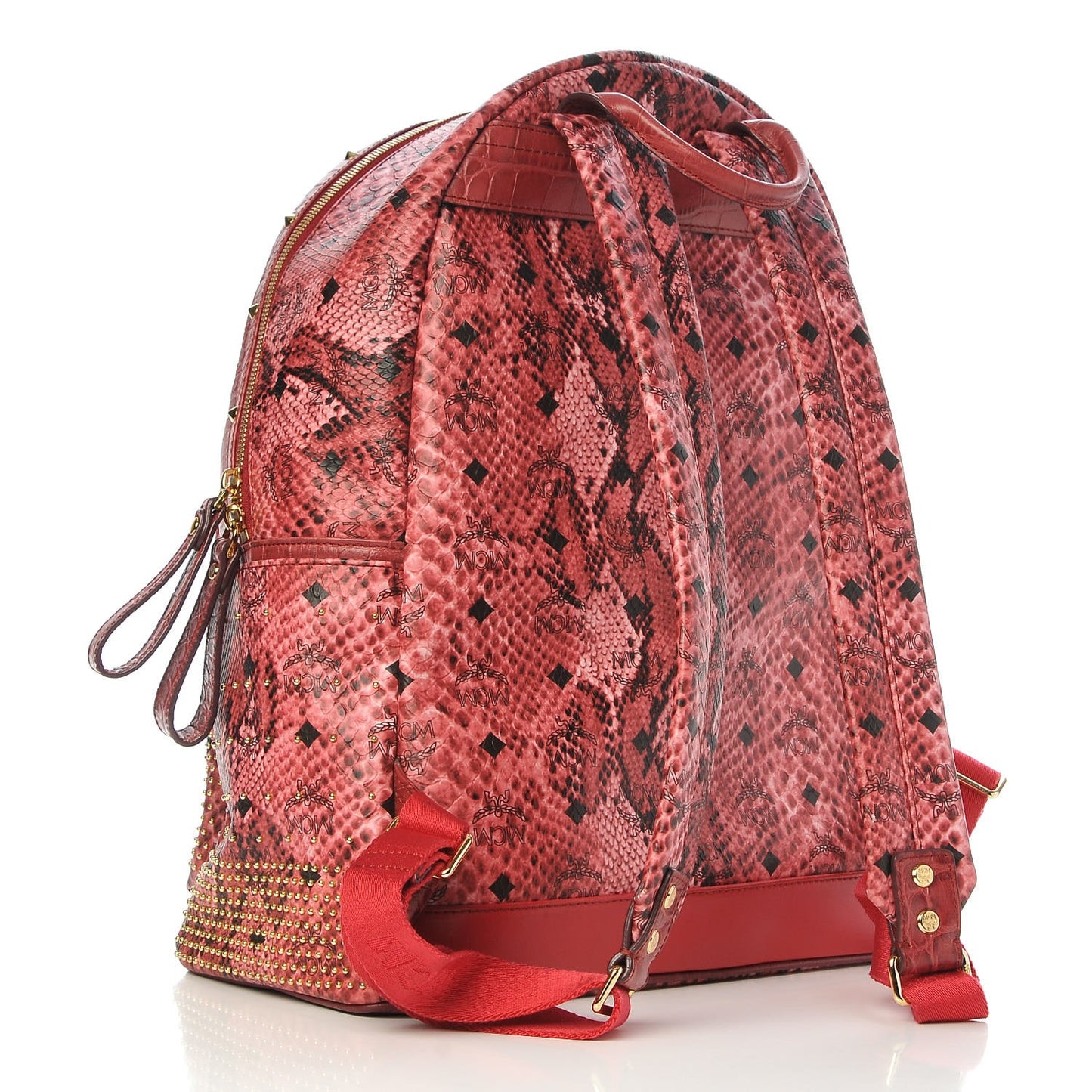Snakeskin Embossed Visetos Studded Medium Stark Backpack Red Pink
