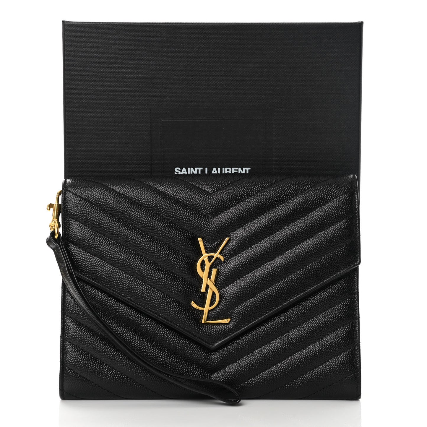 Grain De Poudre Matelasse Chevron Monogram Envelope Clutch Black