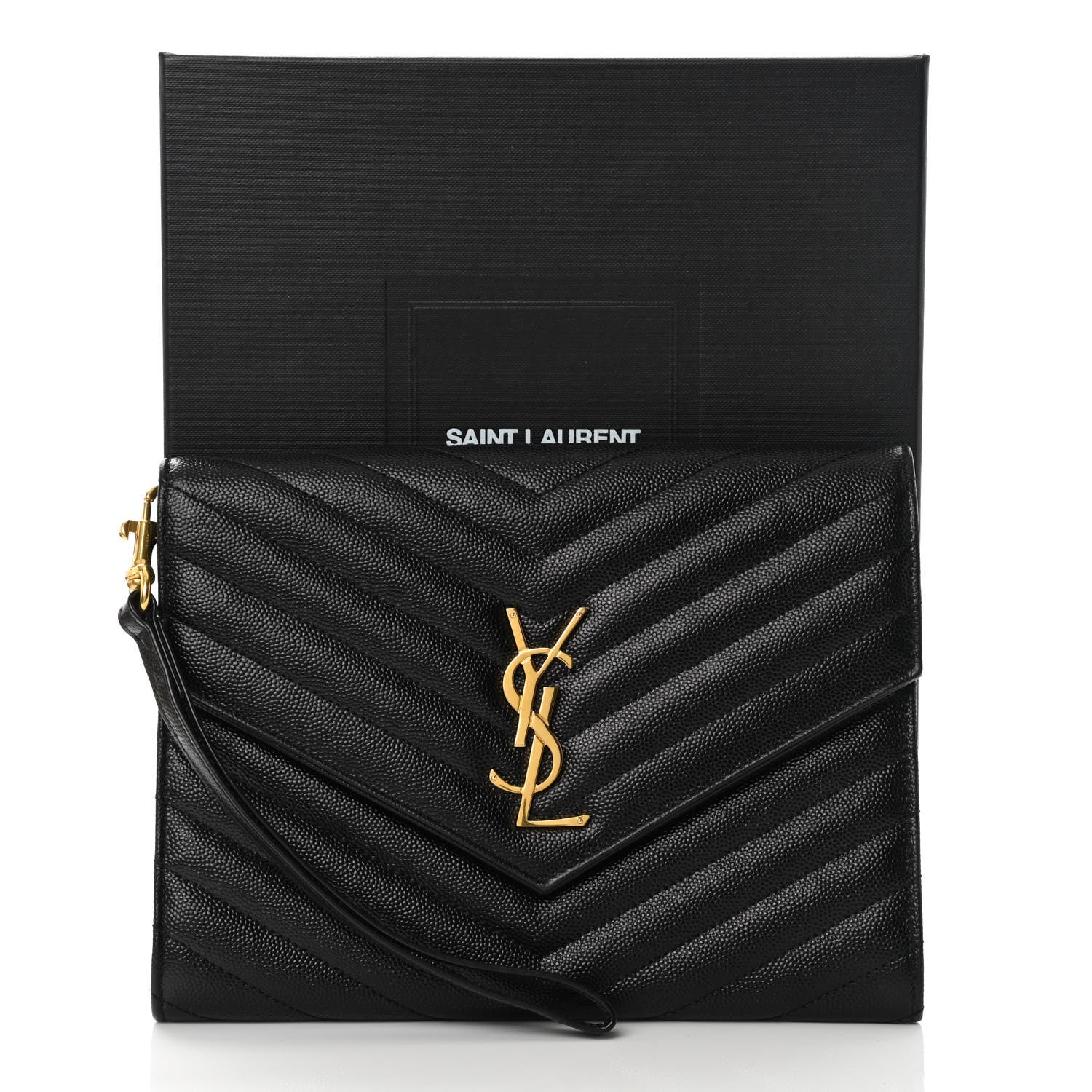 Saint Laurent Grain De Poudre Matelasse Chevron Monogram Envelope Clutch Black 10 of 10