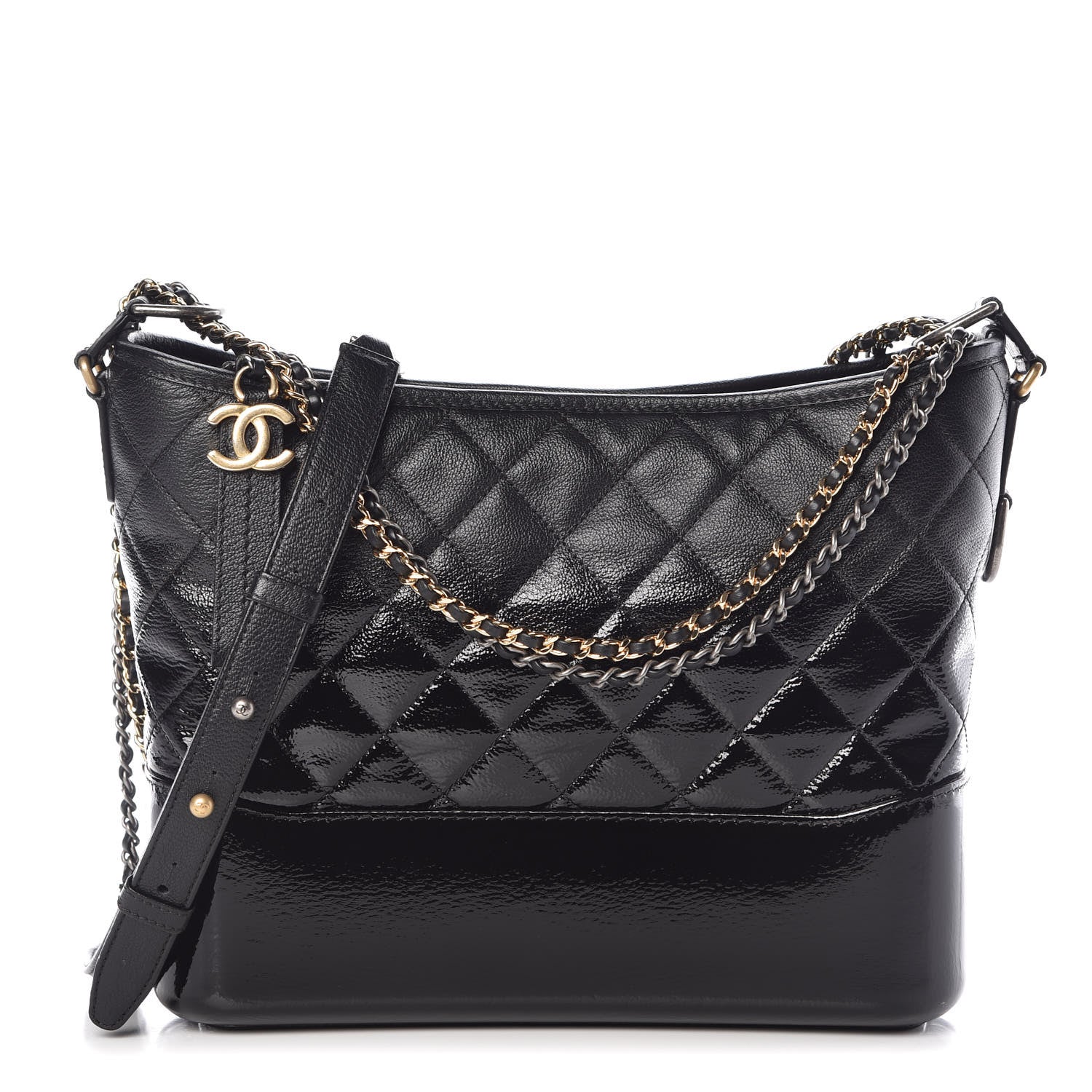 Chanel Patent Goatskin Quilted Medium Gabrielle Hobo Black 1 of 8