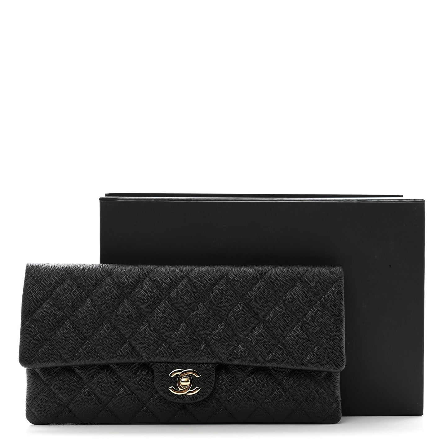 Caviar Quilted Flap Clutch Black