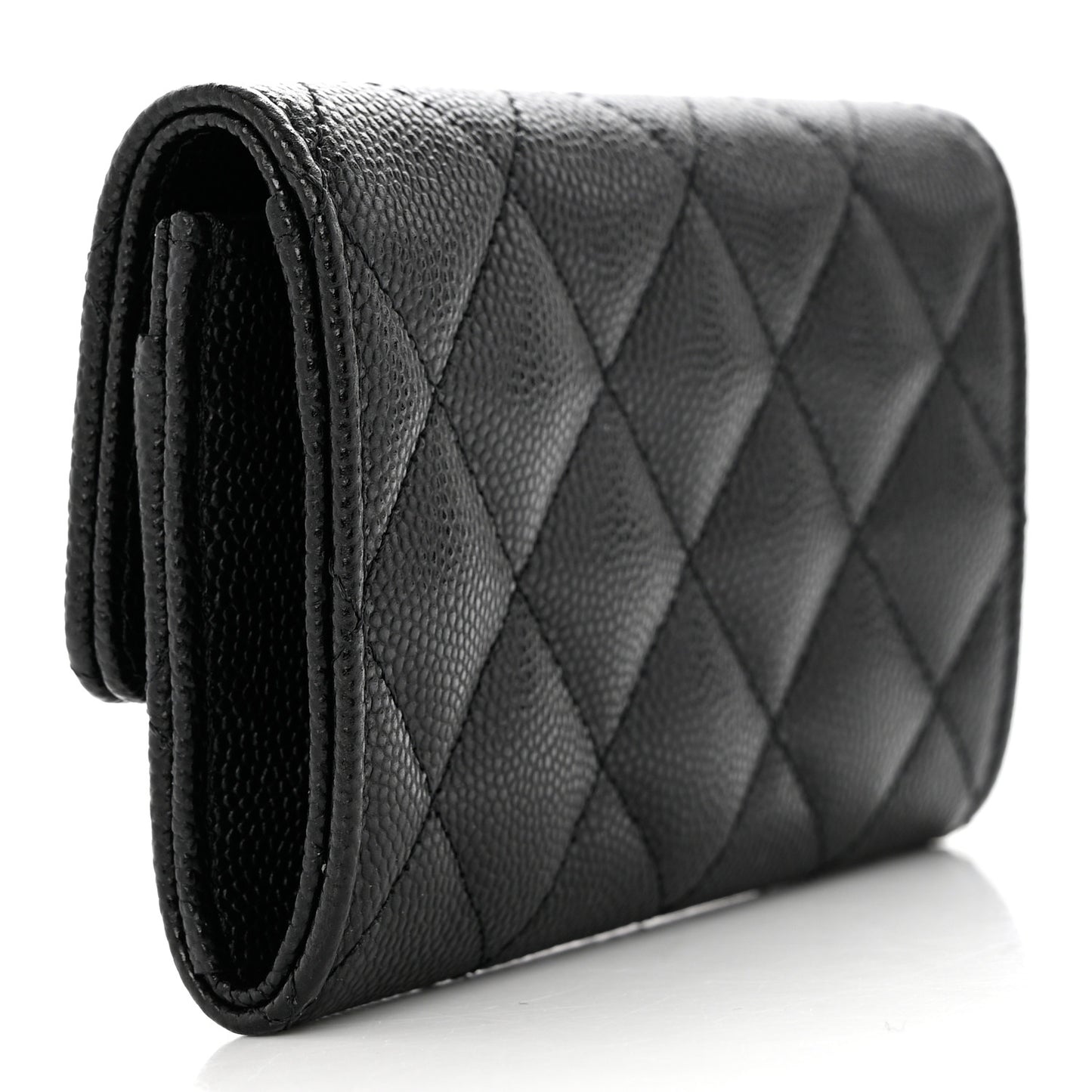 Caviar Quilted Crystal Enamel CC Flap Card Holder Black