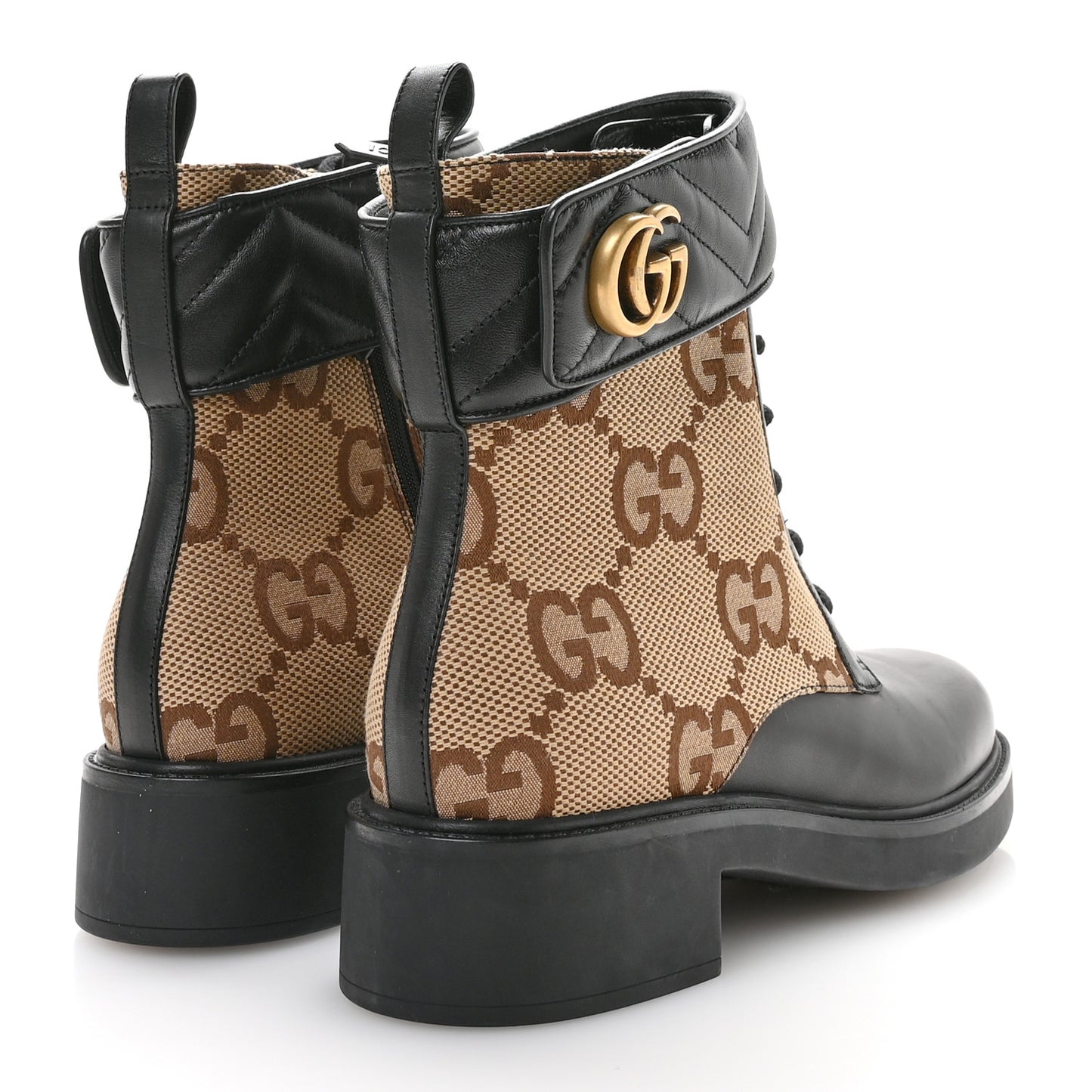 Flores Calfskin Monogram Maxi GG Nappa Matelasse Double G 40mm Ankle Boots 40.5 Black Camel Ebony