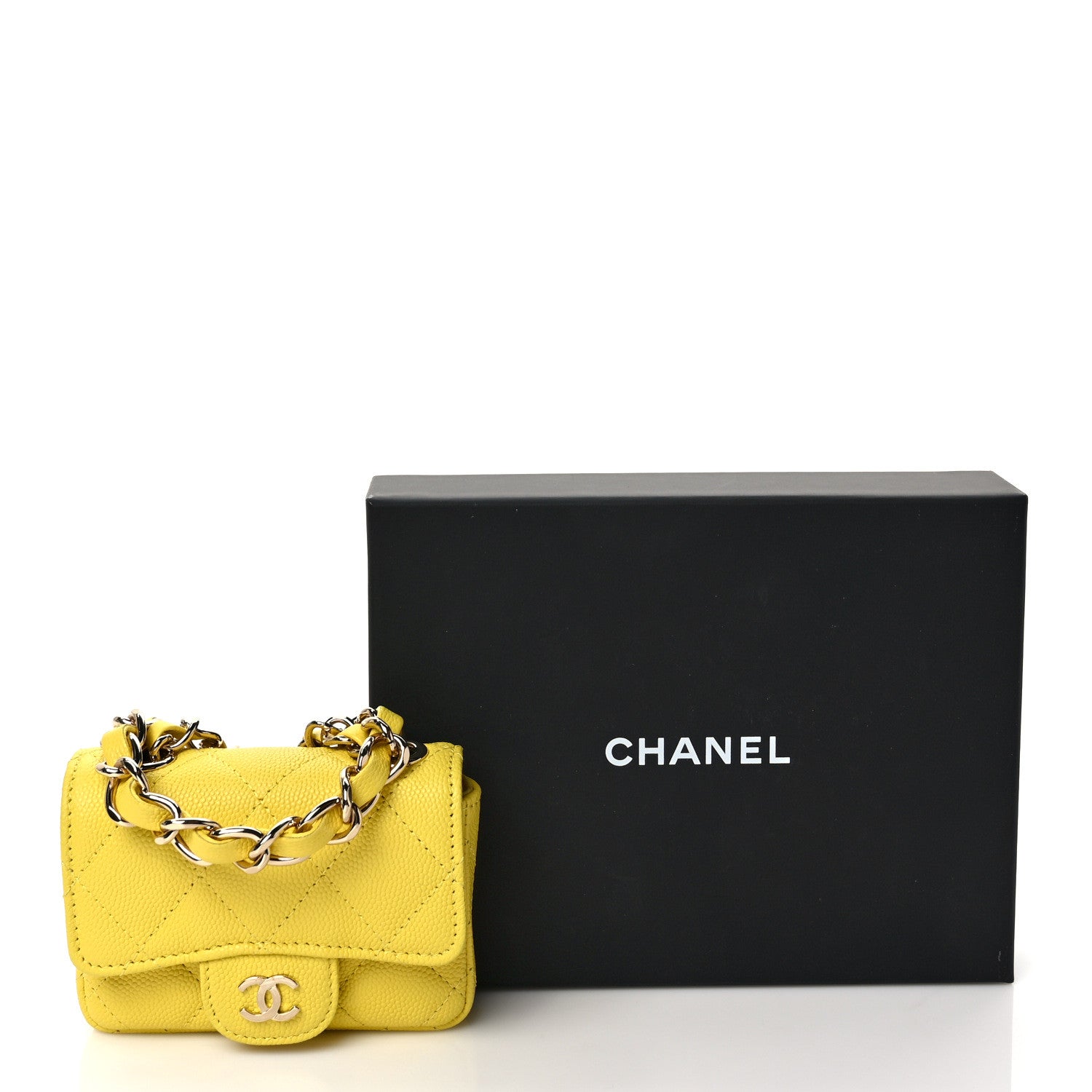 Chanel Caviar Quilted Mini Chain Belt Bag Yellow 10 of 10