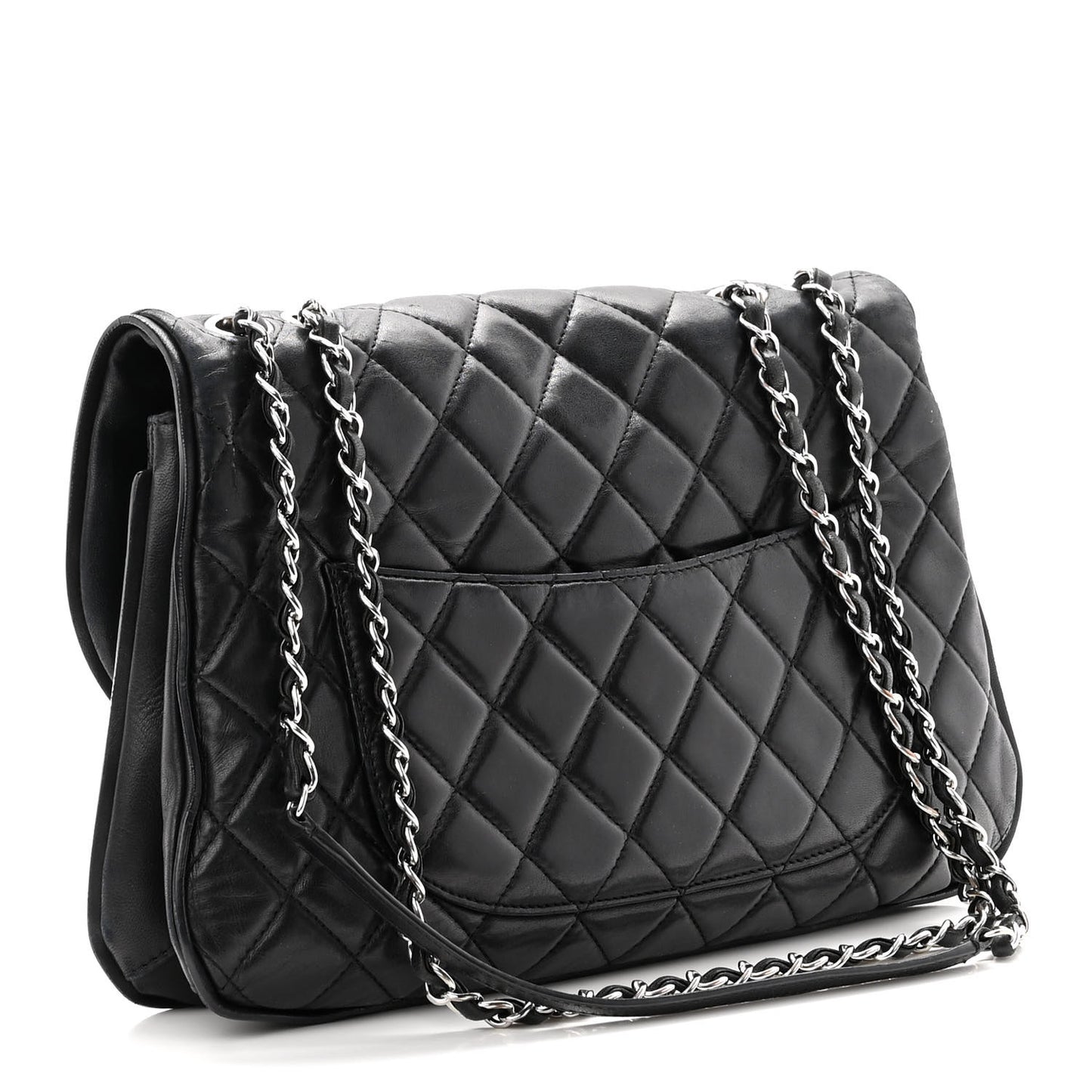 Lambskin Quilted Large Pagode Piping Flap Black