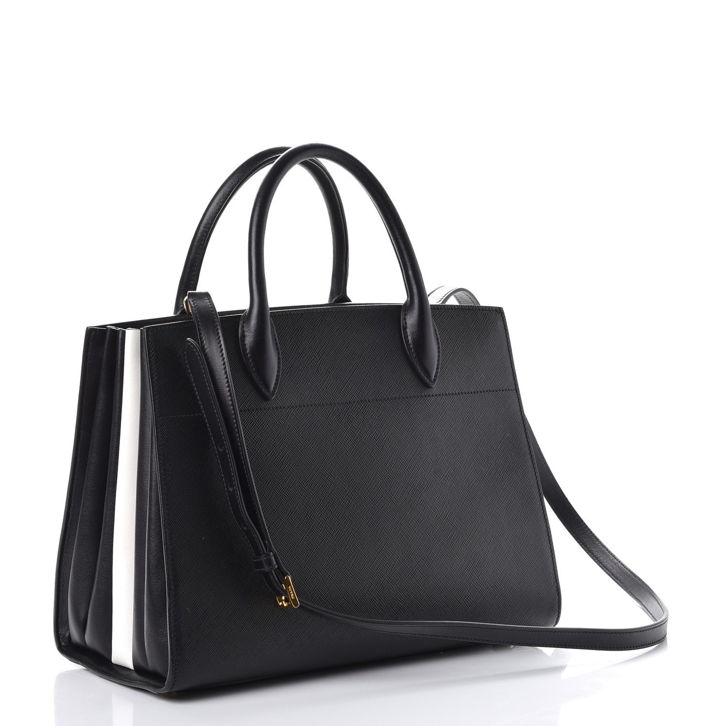 Saffiano City Calfskin Medium Bibliothèque Top Handle Black White